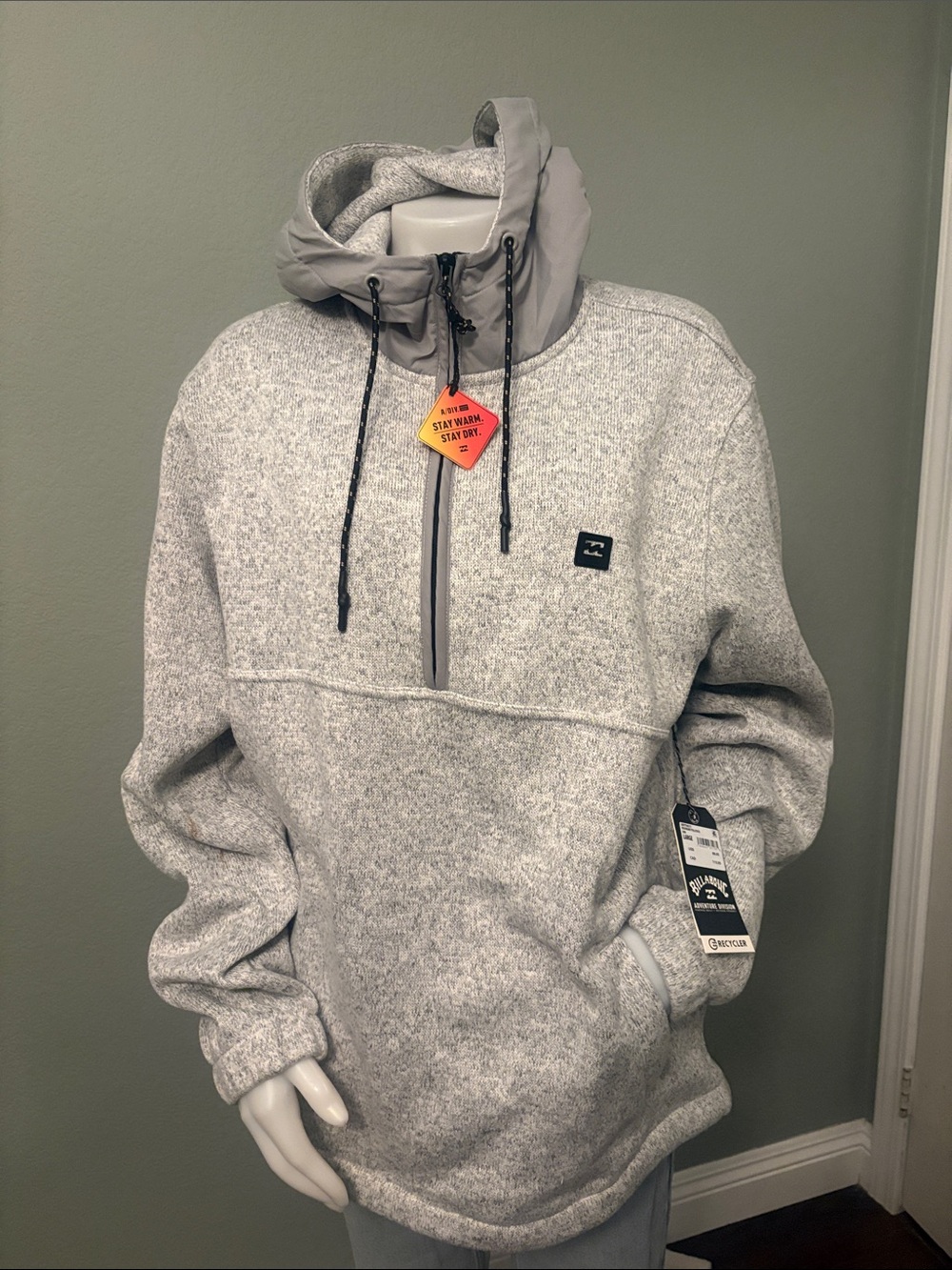 Billabong Men's Light Gray Heather Half-Zip Hoodie Pullover